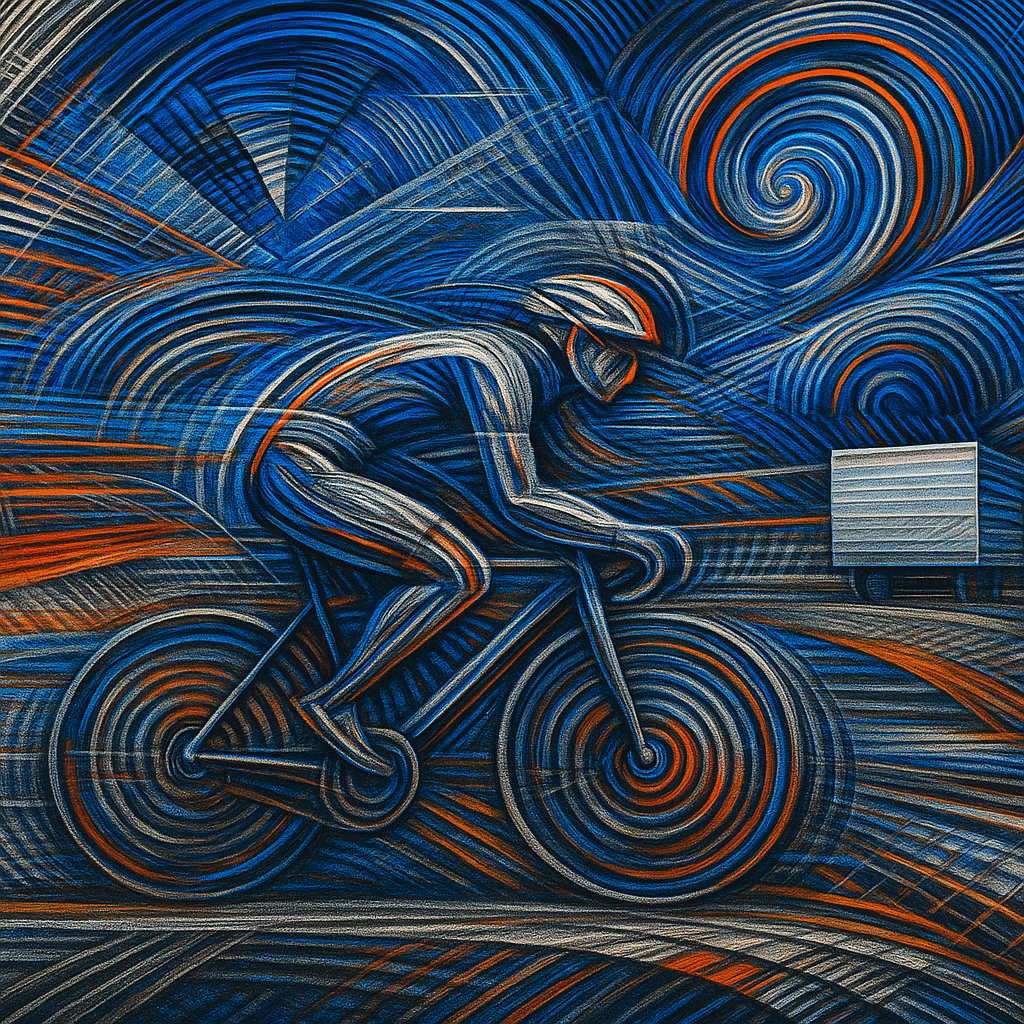 a painting of a man riding a bicycle