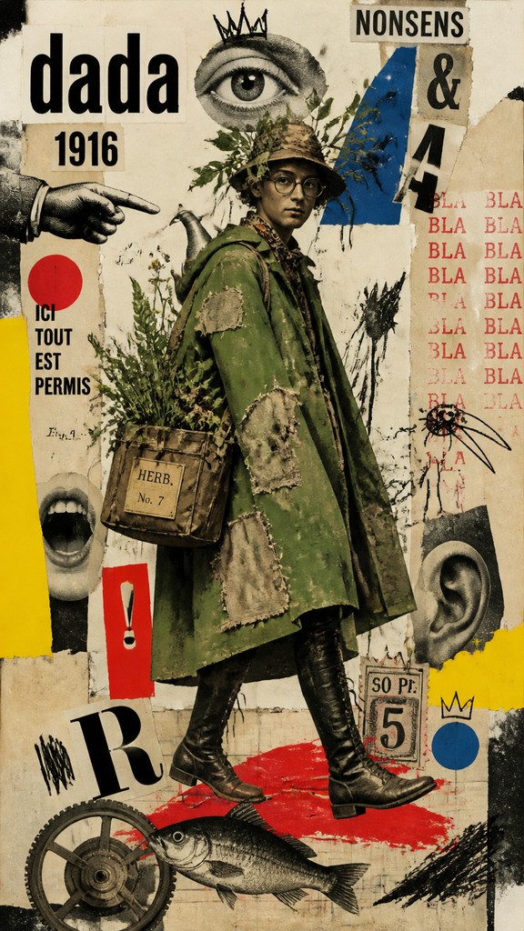 full-body original character: a wandering botanist with a satchel of plants, a patched green cloak, tall boots and round glasses, neutral background