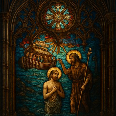 20because they formerly did not obey, when God’s patience waited in the days of Noah, while the ark was being prepared, in which a few, that is, eight persons, were brought safely through water. 21Baptism, which corresponds to this, now saves you, not as a removal of dirt from the body but as an appeal to God for a good conscience, through the resurrection of Jesus Christ,