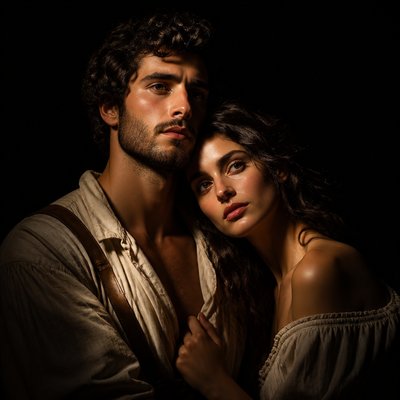 portrait of two people together — Chiaroscuro Art Style