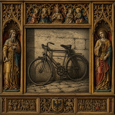 bicyle resting against a wall — Nuremberg Art Style