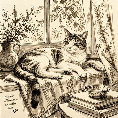 a cat lounging in a sunlit window