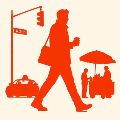 urban street with city activity — Positive Space Art Style