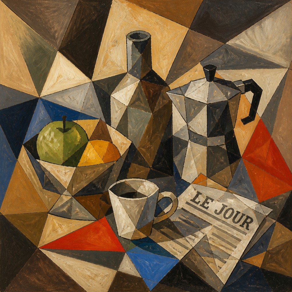 still life with everyday objects — Cubist Modern Art Style