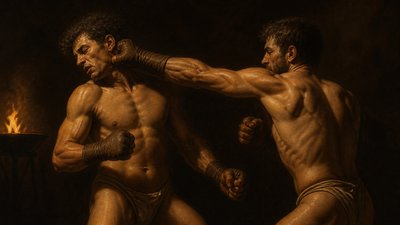 ancient greek ignudi boxers striking one another