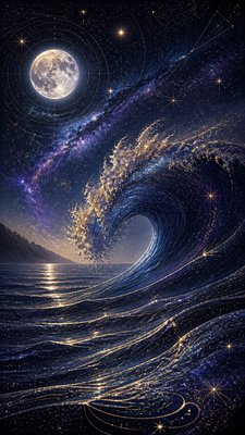an ocean wave curling under moonlight, no people