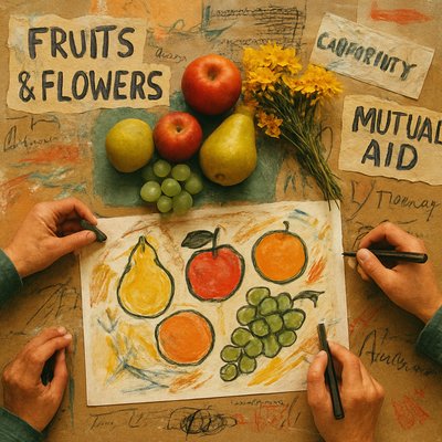 still life arrangement of fruits and flowers