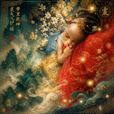 a painting of a child sleeping on a blanket