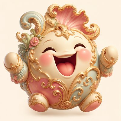 an exaggerated laughing face of an original round mascot character, bold and readable at small size, plain background, no text