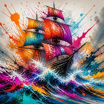sailing ship on a stormy sea