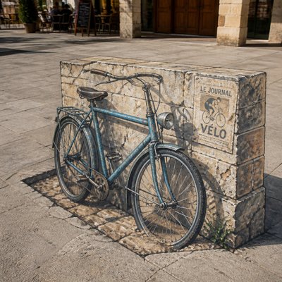 bicyle resting against a wall