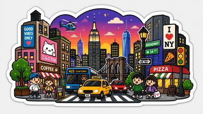bustling city street panorama at dusk