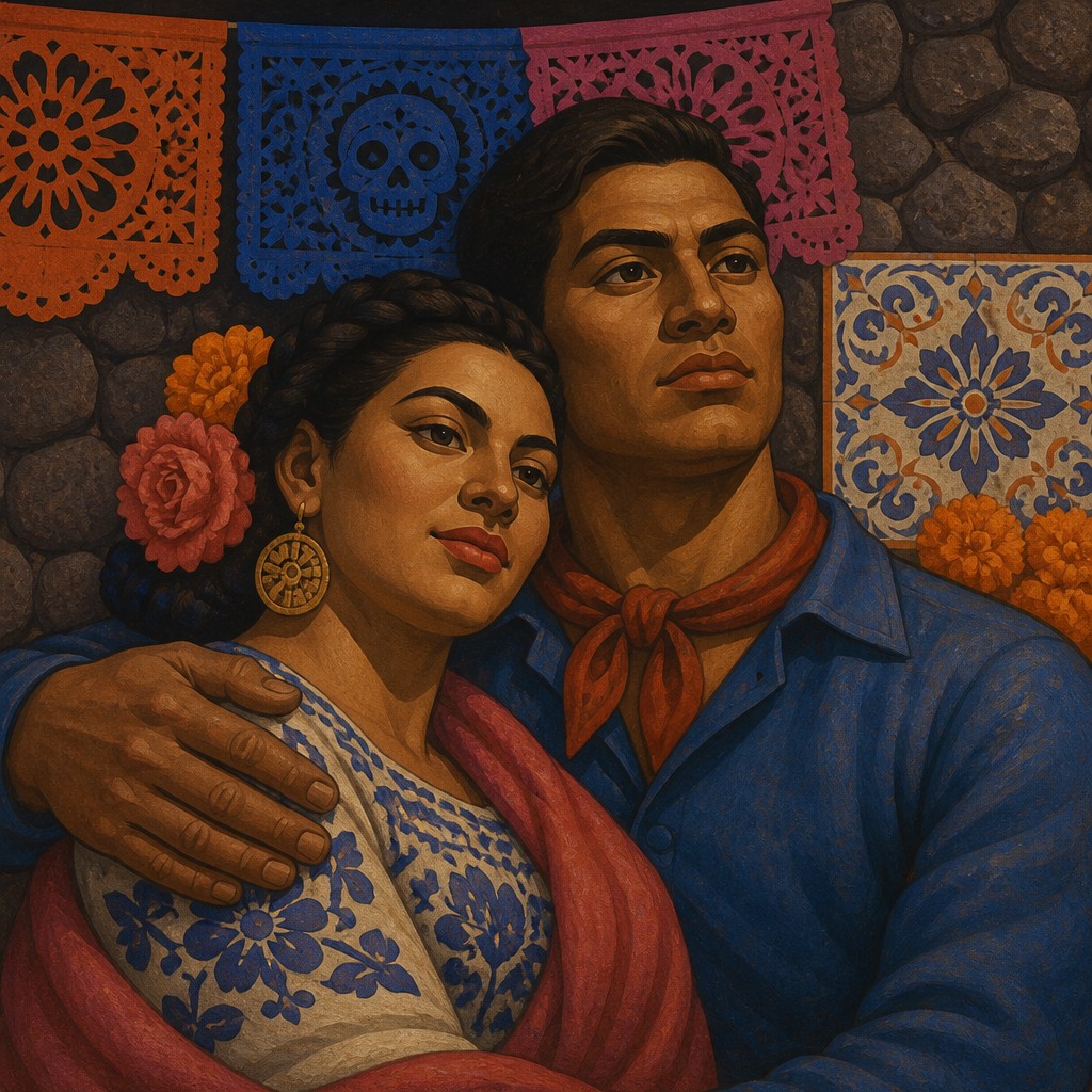 portrait of two people together — Mexican Art Style