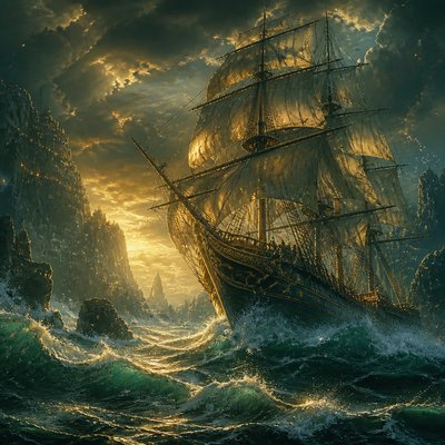 sailing ship on a stormy sea