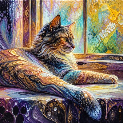 a cat lounging in a sunlit window
