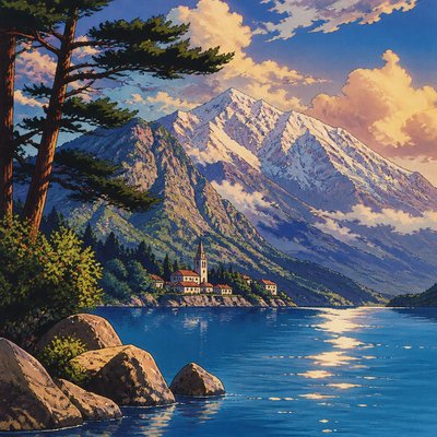 serene landscape with mountains and water