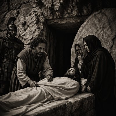 “And now when the even was come, because it was the preparation, that is, the day before the sabbath, Joseph of Arimathaea, an honourable counsellor, which also waited for the kingdom of God, came, and went in boldly unto Pilate, and craved the body of Jesus. And Pilate marvelled if he were already dead: and calling unto him the centurion, he asked him whether he had been any while dead. And when he knew it of the centurion, he gave the body to Joseph. And he bought fine linen, and took him down, and wrapped him in the linen, and laid him in a sepulchre which was hewn out of a rock, and rolled a stone unto the door of the sepulchre. And Mary Magdalene and Mary the mother of Joses beheld where he was laid.” (Mark 15:42-47, KJV)

