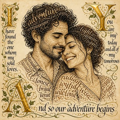 portrait of two people together — Lettering Art Style