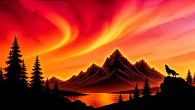 a flowing aurora over snowy peaks, wide sweeping composition, no people, no text
