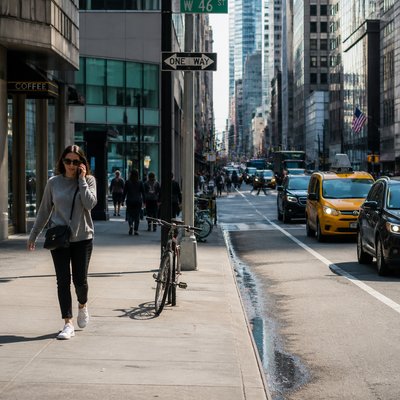urban street with city activity — Photorealistic Still Life Art Style