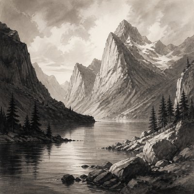 serene landscape with mountains and water