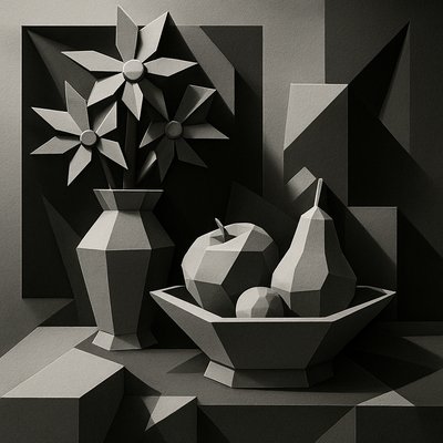 still life arrangement of fruits and flowers