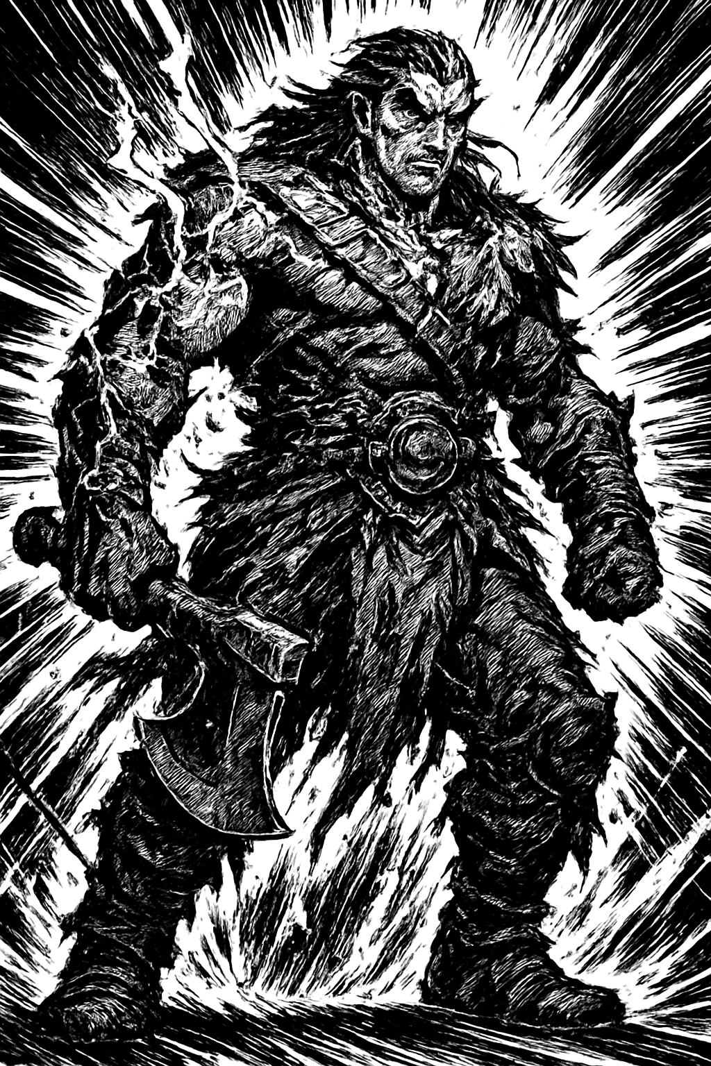 a black and white drawing of a man with a guitar