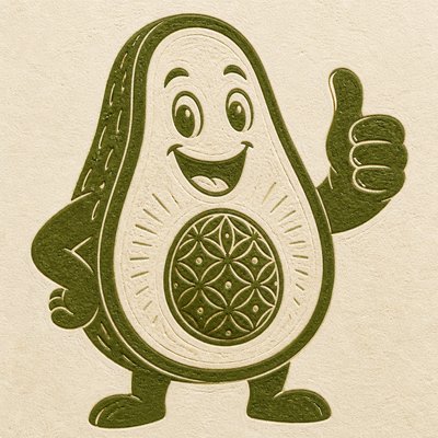 a happy avocado character giving a thumbs up, bold readable design on a plain background, no text