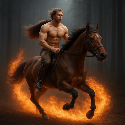 a man riding on the back of a brown horse