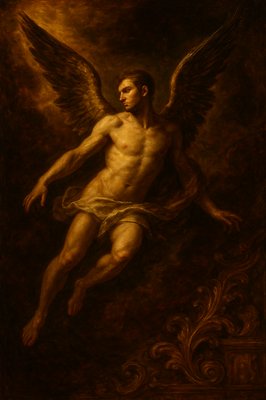 a painting of a man with angel wings