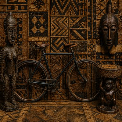 bicyle resting against a wall — Congolese Art Style