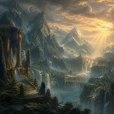 serene landscape with mountains and water