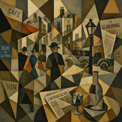 urban street with city activity — Cubist Still Life Art Style