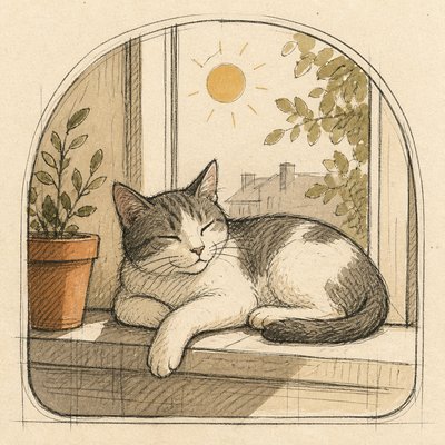 a cat lounging in a sunlit window