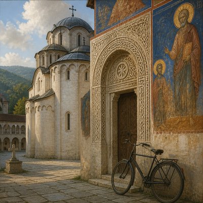 bicyle resting against a wall