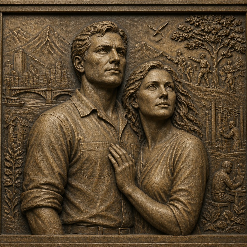 portrait of two people together — Relief Carving Sculpture Style