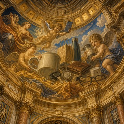 still life with everyday objects — Vatican Art Style
