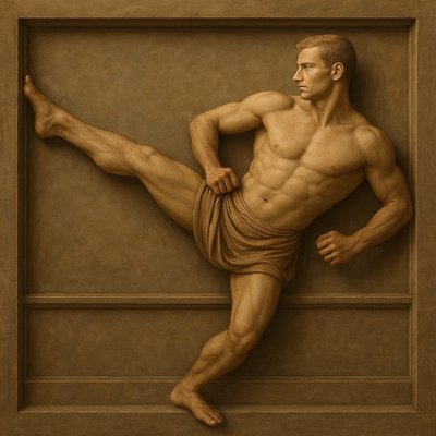 a painting of a man with no shirt on