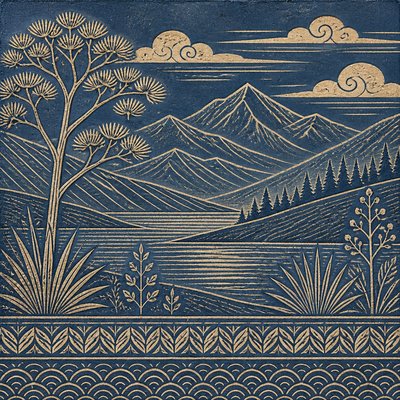 wide landscape with natural scenery — Sgraffito Art Style