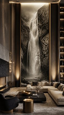towering waterfall cascading down a cliff