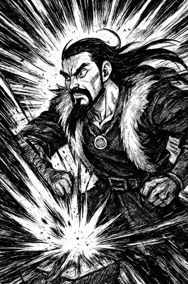 a black and white drawing of a man holding a hammer