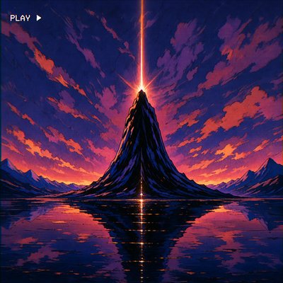 a painting of a mountain with a cross on top of it