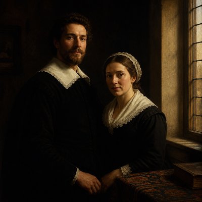 portrait of two people together — Amsterdam Golden Age Art Style