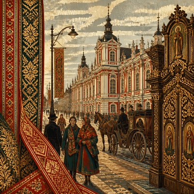 urban street with city activity — Belarusian Art Style