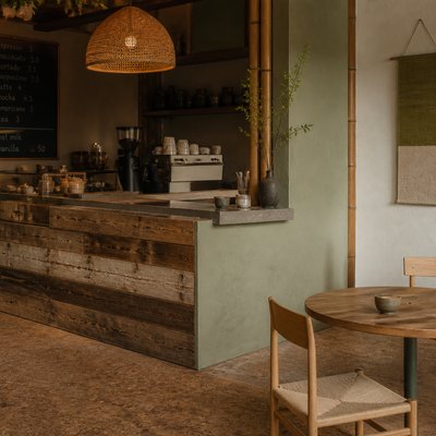cozy cafe interior with warm lighting