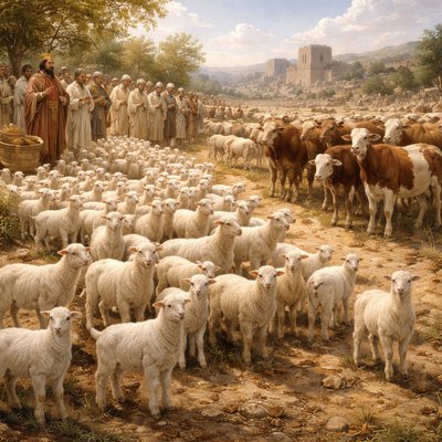 And unto the people that was found there Josias gave thirty thousand lambs and kids, and three thousand calves: these things were given of the king's allowance, according as he promised, to the people, to the priests, and to the Levites. 1 Esdras 1:7 All animals must be without spot or blemish.
