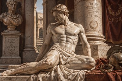 a statue of a man sitting on the ground