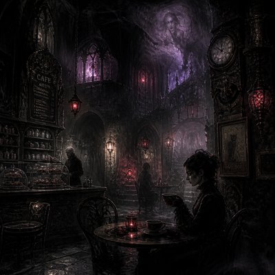 cozy cafe interior with warm lighting
