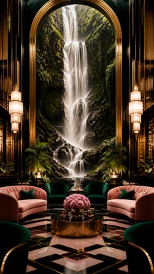 towering waterfall cascading down a cliff