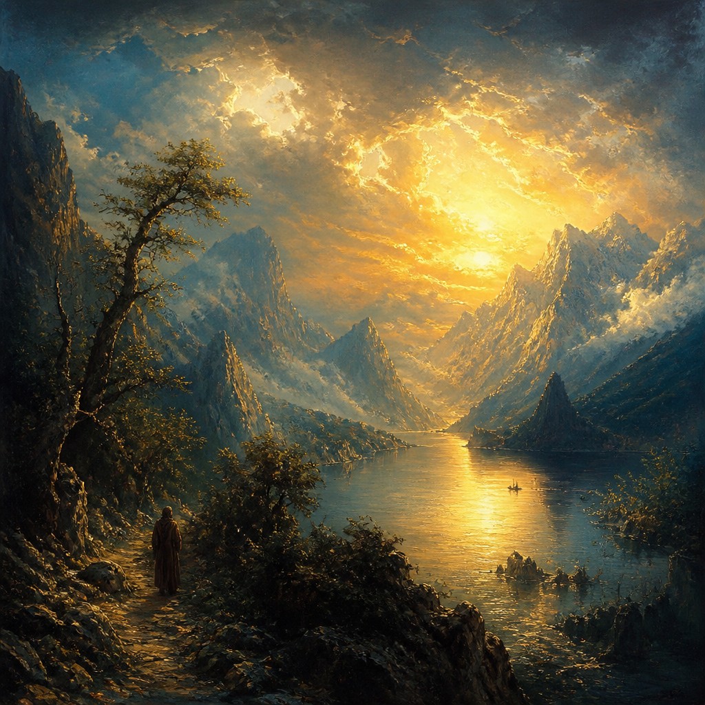 serene landscape with mountains and water